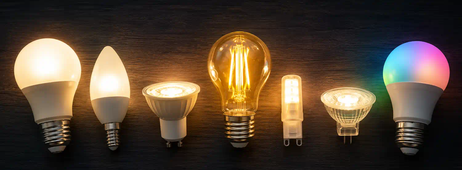 Rôzne typy LED žiaroviek – E27, GU10, E14, filament