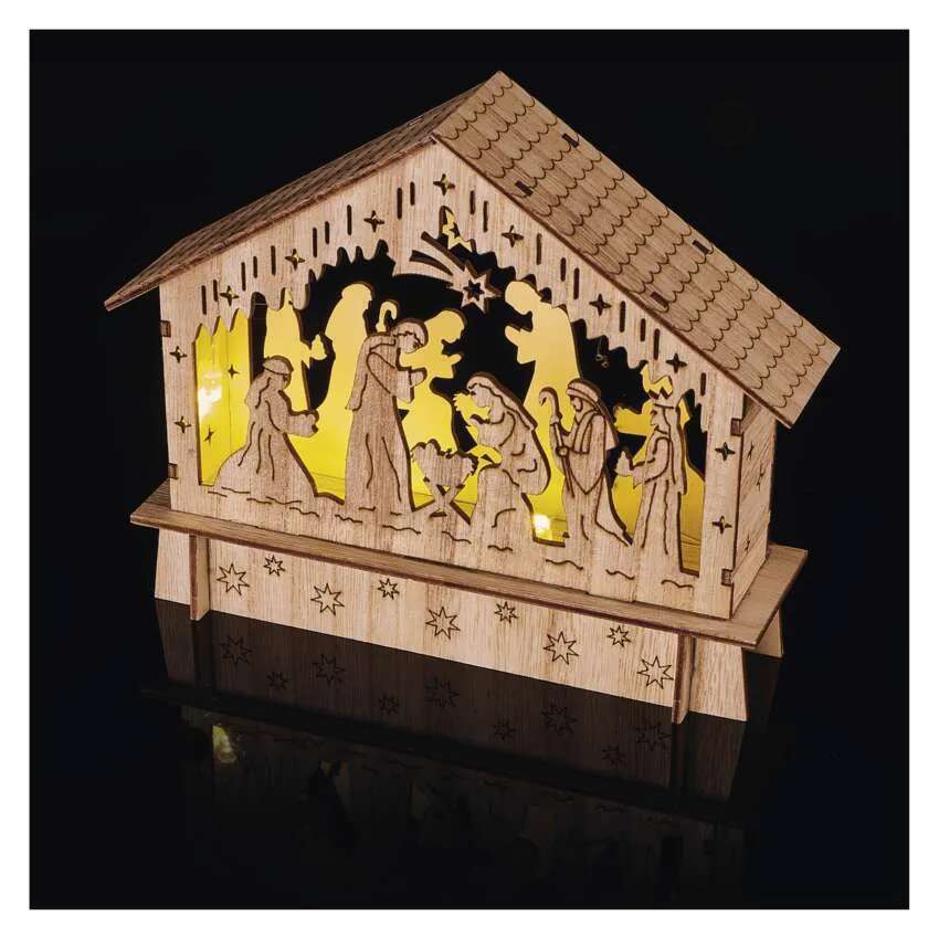 LED betlehem drevený 15 cm