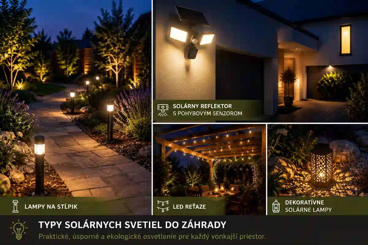 Typy solárnych svetiel do záhrady – lampy na stĺpik, reflektor a LED reťaz