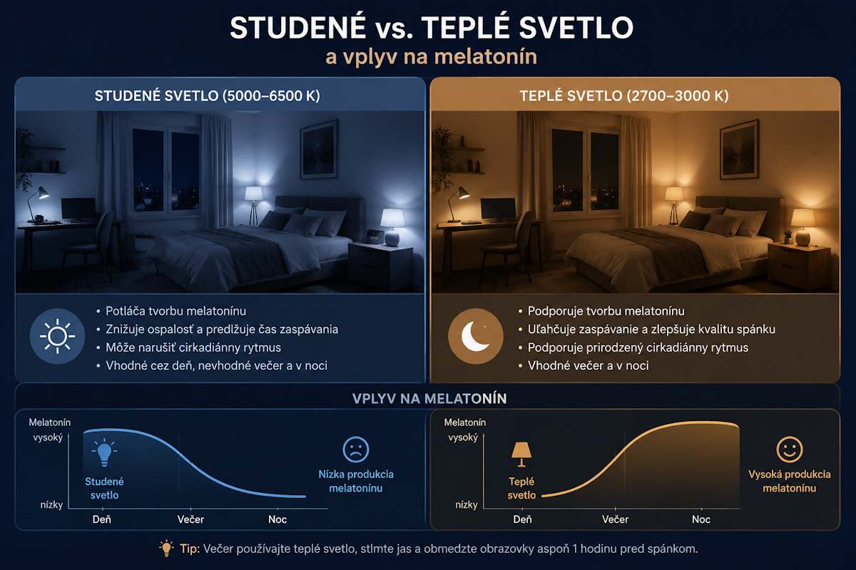 Porovnanie studeného a teplého svetla a ich vplyvu na melatonín