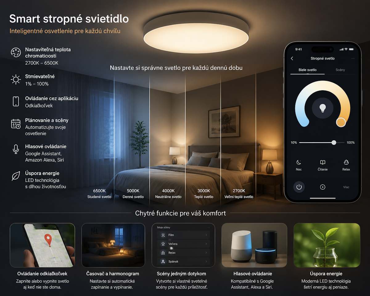 Smart stropné svietidlo s aplikáciou na nastavenie teploty a jasu
