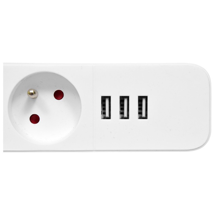 Predlžovací prívod 3 m, 4 zásuvky, 3× USB, s vypínačom, 3×1,5 mm², biely (FU4-3)