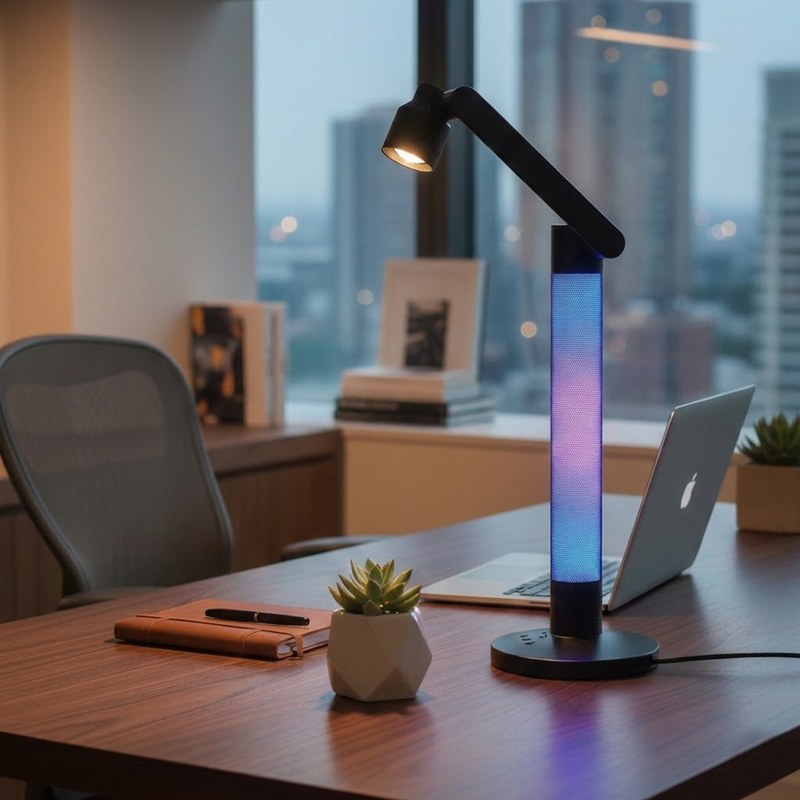 Stolná LED lampa SVEN s ovládačom a RGB podsvietením, 10 W, CCT, čierna (LU17C-CR)