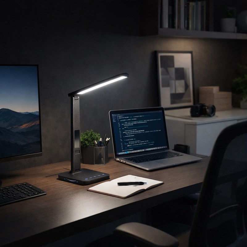 Stolná LED lampa WEST s hodinami a USB, 8 W, CCT, čierna (LU19AC-CR)