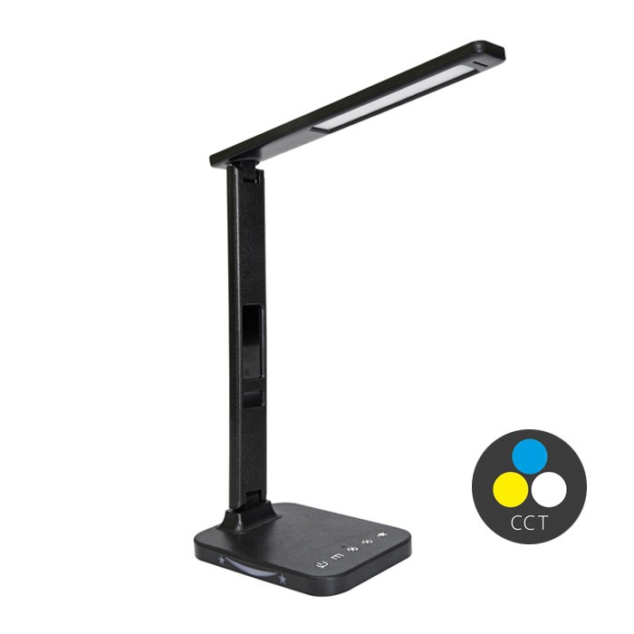 Stolná LED lampa WEST s hodinami a USB, 8 W, CCT, čierna (LU19AC-CR)