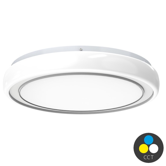 Stropné LED svietidlo DUHA s RGB podsvietením a ovládačom, Ø 38,5 cm, 30 W a 6 W RGB, CCT, IP20, biele (WCJ385-36W/RGBW)