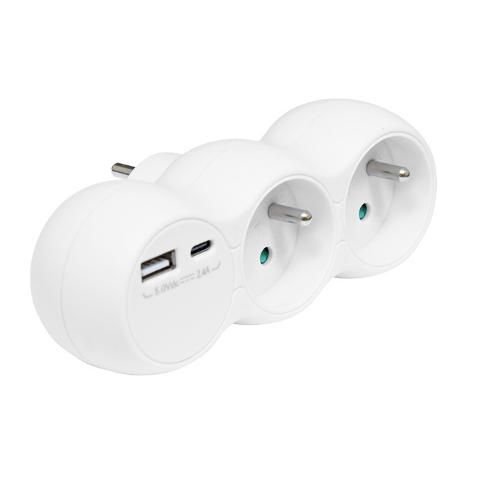 Rozbočovač 2-násobný s USB-A a USB-C, biely (XQBZ-01/3)