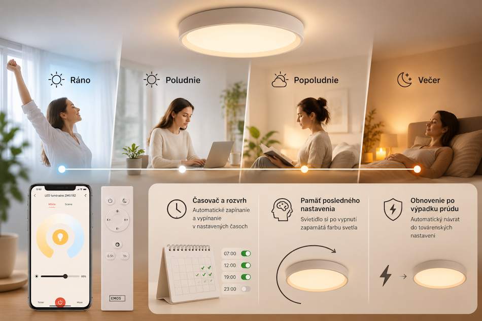 GoSmart ILVI 45W – štyri prednastavené denné režimy osvetlenia podľa cirkadiánneho rytmu