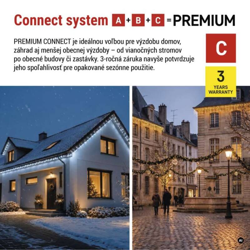 Premium LED spojovacia reťaz čierna, 5 m, vonkajšia aj vnútorná, studená biela