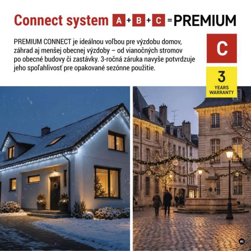 Premium LED spojovacia reťaz čierna, 10 m, vonkajšia aj vnútorná, studená biela