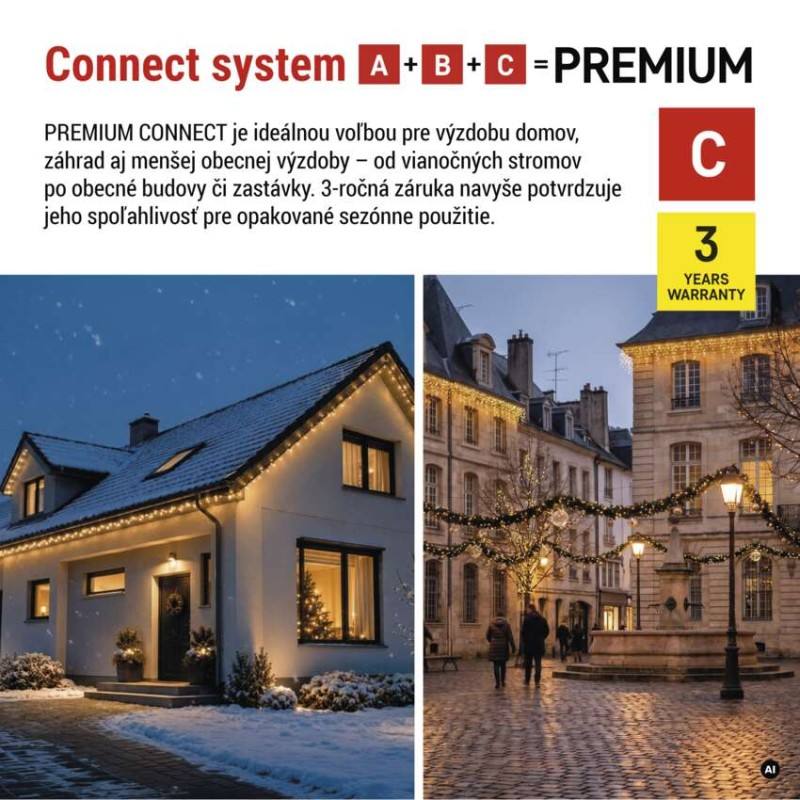 Premium LED spojovacia reťaz čierna, 5 m, vonkajšia aj vnútorná, teplá biela