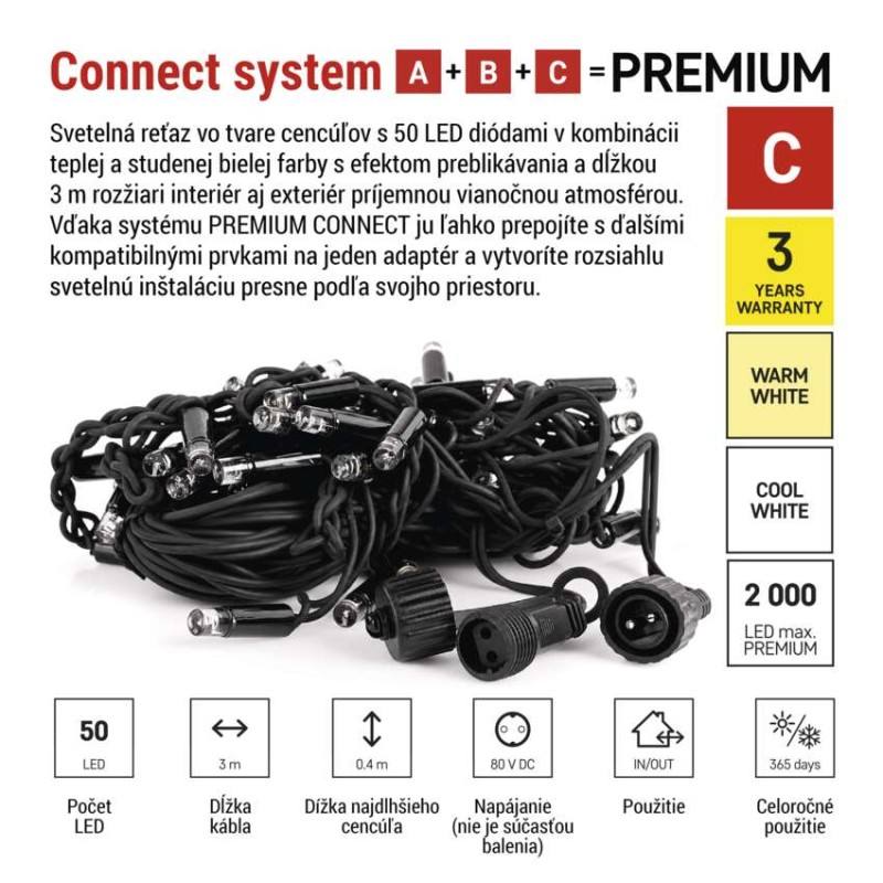 Premium LED spojovacia reťaz preblikávajúca – cencúle, 3 m, vonkajšia, teplá/studená biela