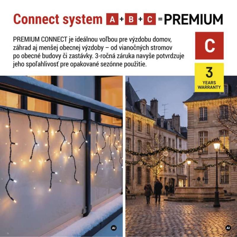 Premium LED spojovacia reťaz preblikávajúca – cencúle, 3 m, vonkajšia, teplá/studená biela