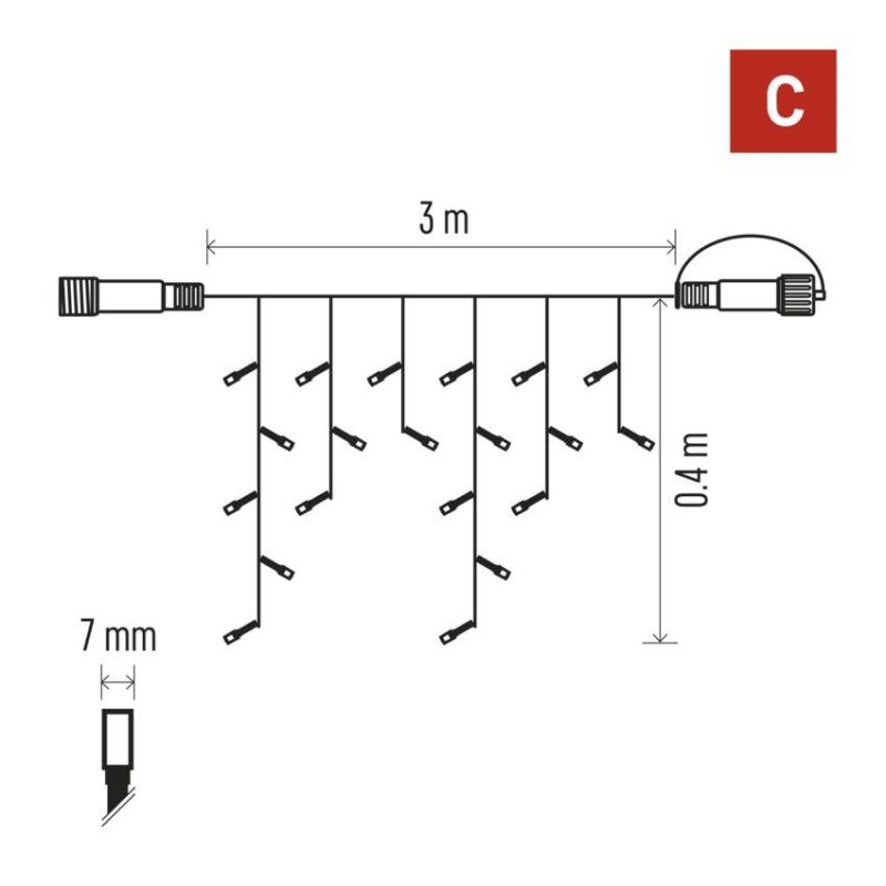 Premium LED spojovacia reťaz čierna – cencúle, 3 m, vonkajšia, teplá biela