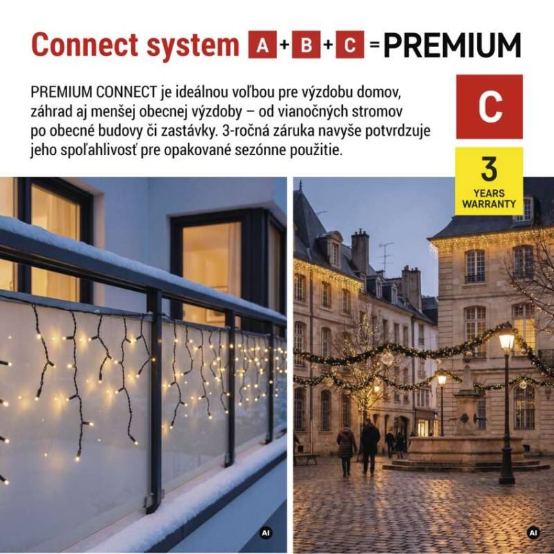 Premium LED spojovacia reťaz preblikávajúca – cencúle, 3 m, vonkajšia, teplá biela
