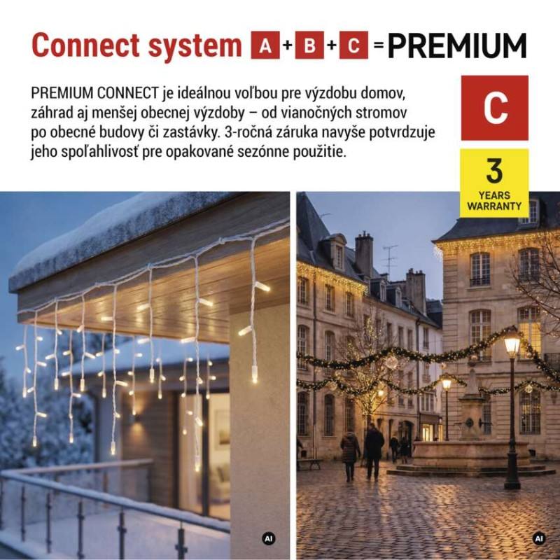 Premium LED spojovacia reťaz blikajúca biela – cencúle, 3 m, vonkajšia, teplá biela