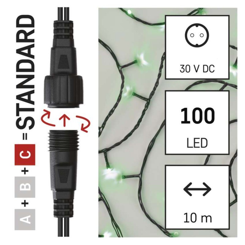 Standard LED spojovacia vianočná reťaz, 10 m, vonkajšia aj vnútorná, zelená