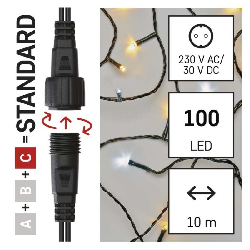 Standard LED spojovacia vianočná reťaz, 10 m, vonkajšia, teplá/studená biela