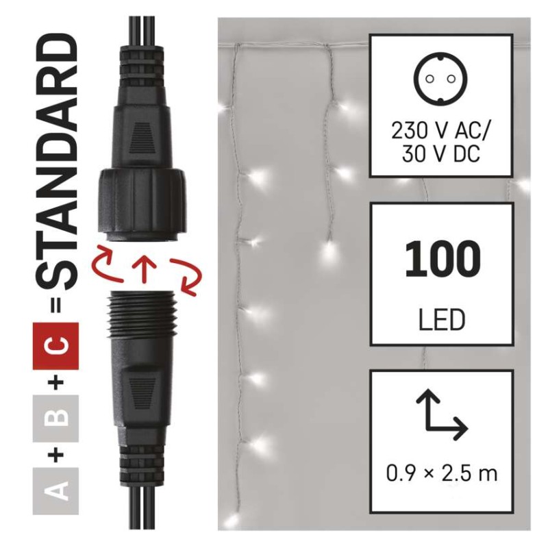Standard LED spoj. reťaz blikajúca – cencúle, 2,5 m, vonkajšia, studená biela