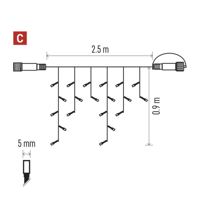 Standard LED spoj. reťaz blikajúca – cencúle, 2,5 m, vonkajšia, teplá/studená biela
