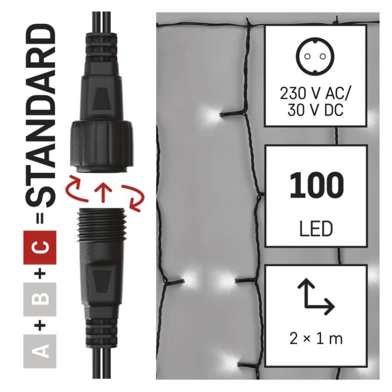 Standard LED spojov. vianočná reťaz – záclona, 1x2 m, vonkajšia, studená biela