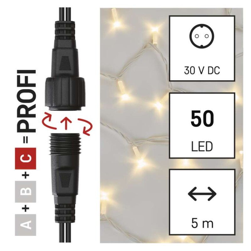 Profi LED spojovacia reťaz biela, 5 m, vonkajšia aj vnútorná, teplá biela