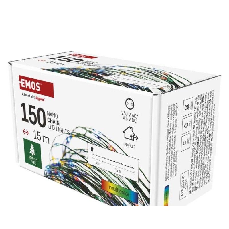LED vianočná nano reťaz zelená, 15 m, vonkajšia aj vnútorná, multicolor, časovač