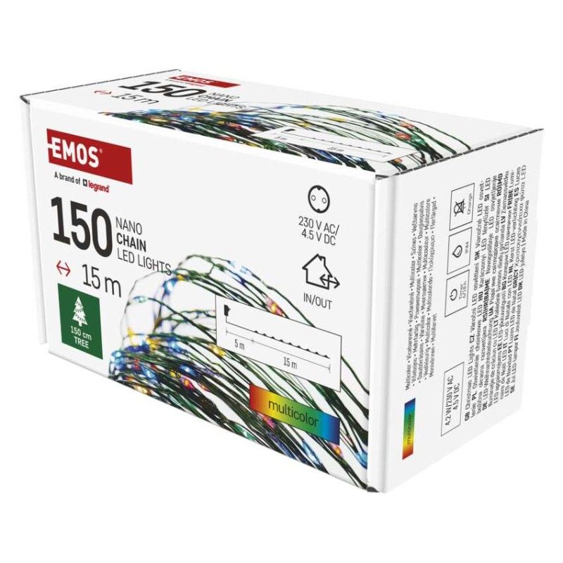 LED vianočná nano reťaz zelená, 15 m, vonkajšia aj vnútorná, multicolor, časovač