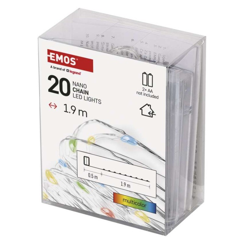 LED vianočná nano reťaz, 1,9 m, 2x AA, vnútorná, multicolor, časovač
