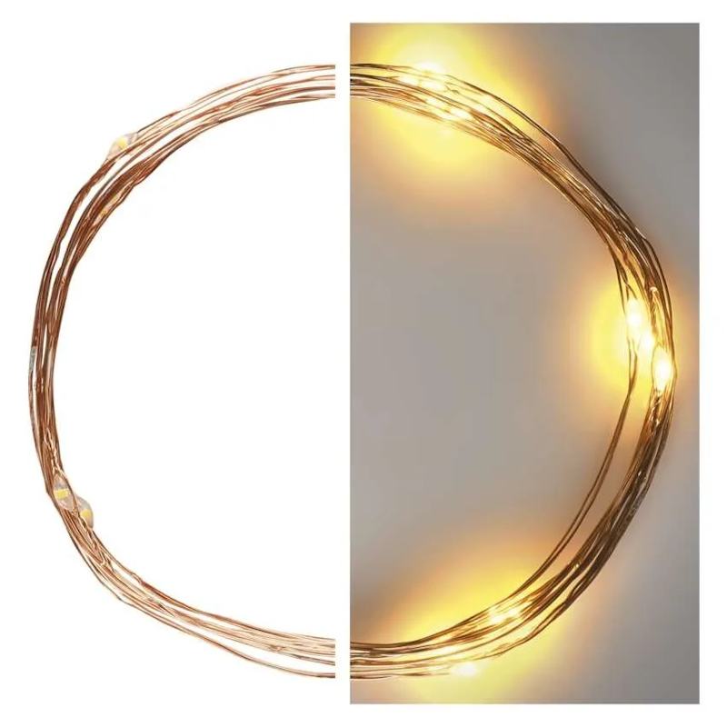 LED vianočná nano reťaz, 1,9 m, 2x AA, vnútorná, teplá biela, časovač