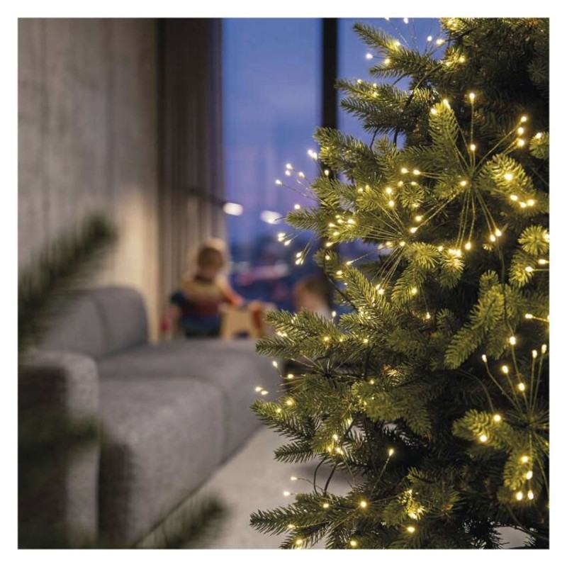 LED svetelná reťaz – svietiace trsy, nano, 8 m, vnútorná, teplá biela, časovač