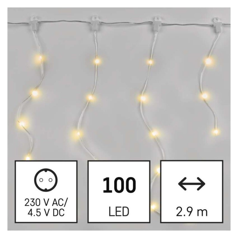 LED vianočná drop reťaz – cencúle, 2,9 m, vonkajšia aj vnútorná, teplá biela, programy