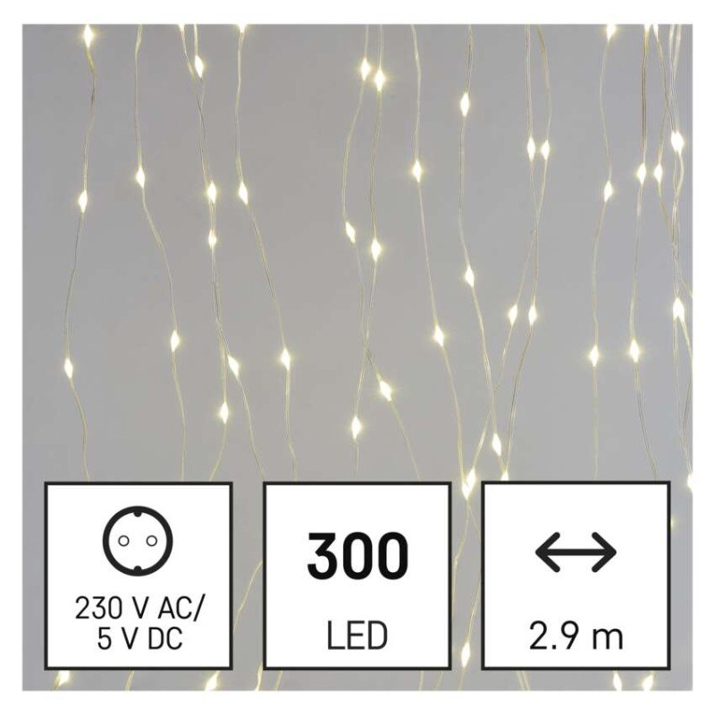 LED vianočná drop reťaz – záclona, 2,9x1,5 m, vonkajšia aj vnútorná, teplá biela, programy