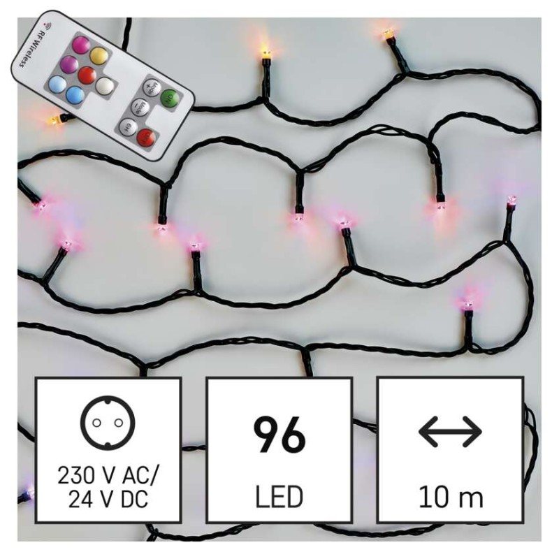 LED vianočná reťaz, 10 m, vonkajšia aj vnútorná, RGB, ovládač, programy, časovač