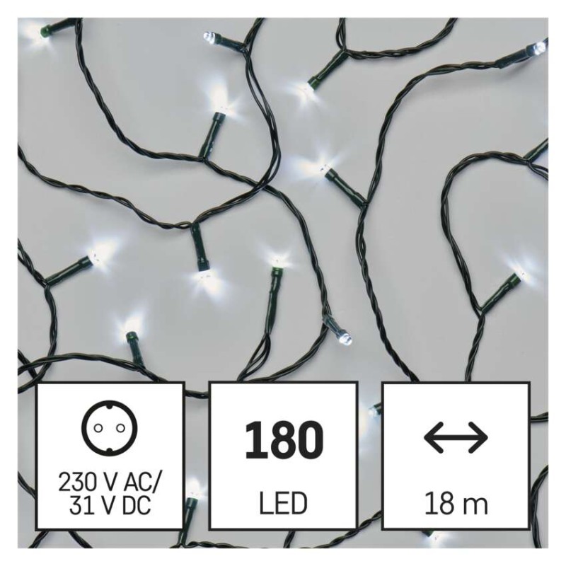 LED vianočná reťaz, 18 m, vonkajšia aj vnútorná, studená biela, časovač