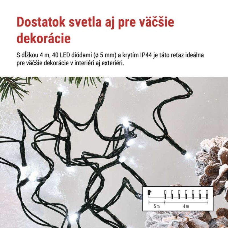Svetelné programy vianočnej reťaze EMOS D4AC21 v studenej bielej
