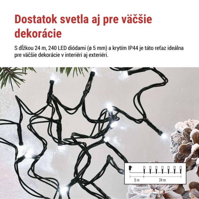 Rozostup diód 10 cm na LED vianočnej reťazi EMOS D4AC25 dlhej 24 m
