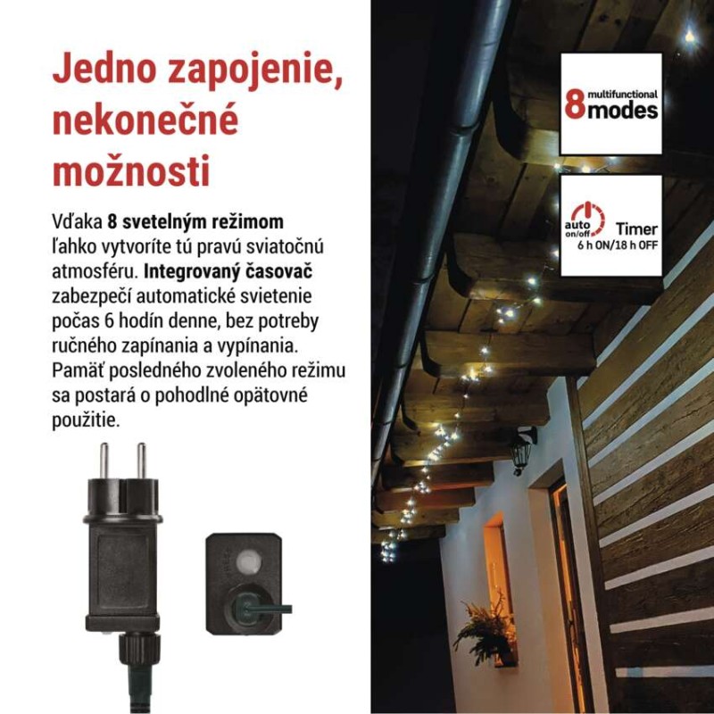 LED vianočná reťaz EMOS D4AC25 s krytím IP44 na vonkajšie aj vnútorné použitie