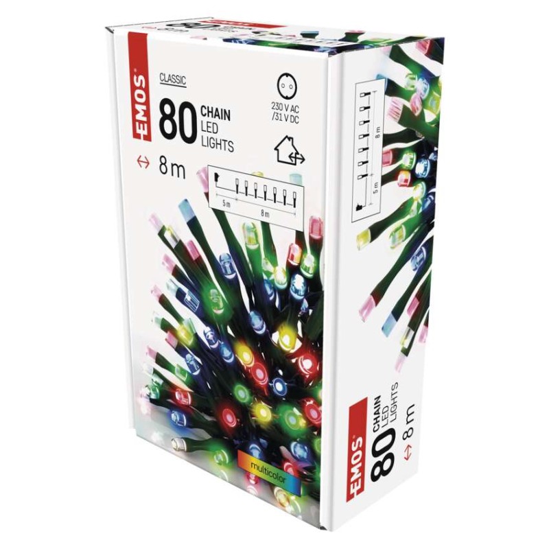 LED vianočná reťaz, 8 m, vonkajšia aj vnútorná, multicolor, časovač