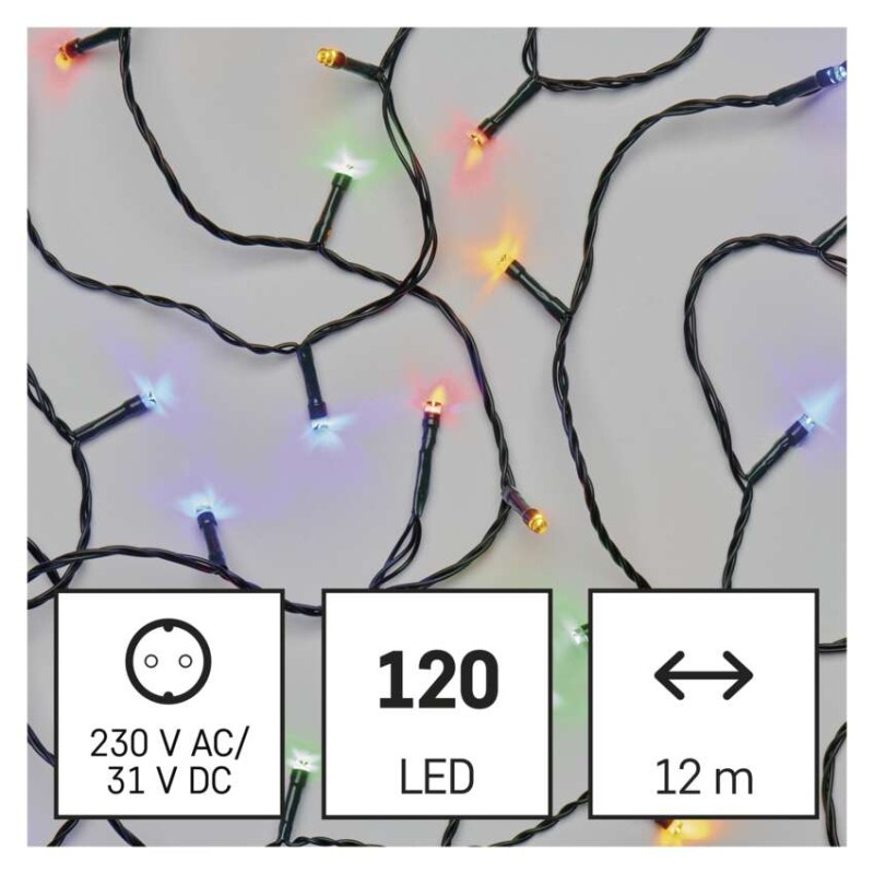 LED vianočná reťaz, 12 m, vonkajšia aj vnútorná, multicolor, časovač