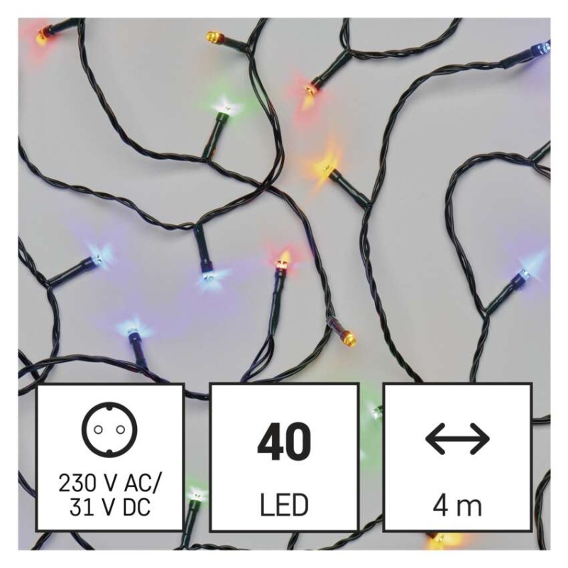 LED vianočná reťaz, 4 m, vonkajšia aj vnútorná, multicolor, programy, časovač