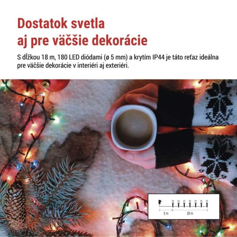 LED vianočná reťaz, 18 m, vonkajšia aj vnútorná, multicolor, programy, časovač