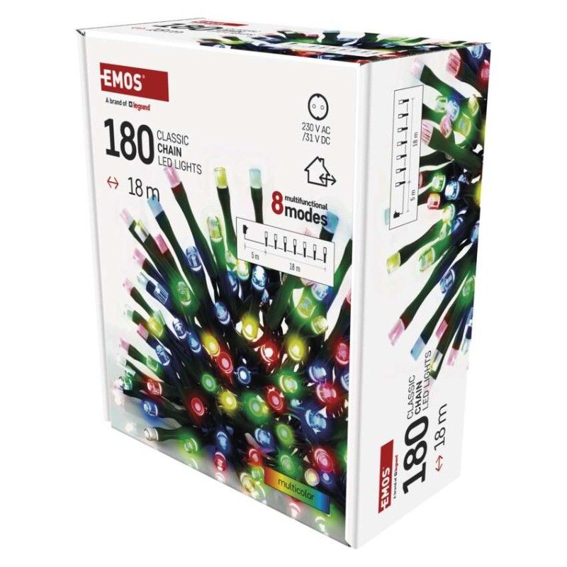 LED vianočná reťaz, 18 m, vonkajšia aj vnútorná, multicolor, programy, časovač