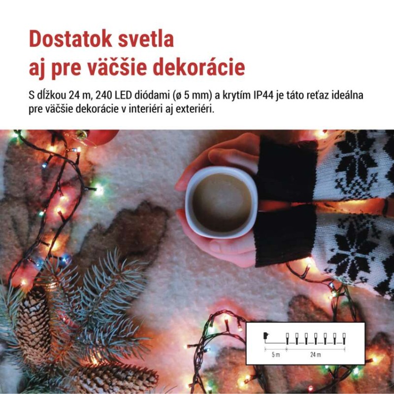 Rozostup diód 10 cm na LED vianočnej reťazi EMOS D4AM25 dlhej 24 m