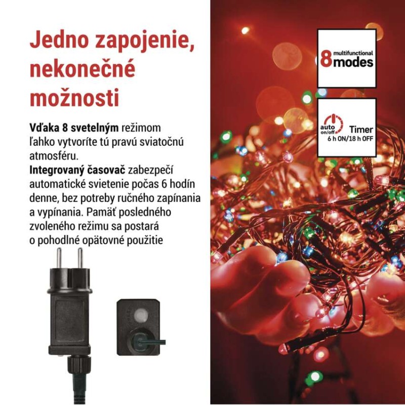 LED vianočná reťaz EMOS D4AM25 s krytím IP44 na vonkajšie aj vnútorné použitie