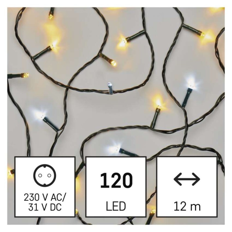 LED vianočná reťaz, 12 m, vonkajšia aj vnútorná, teplá/studená biela, časovač