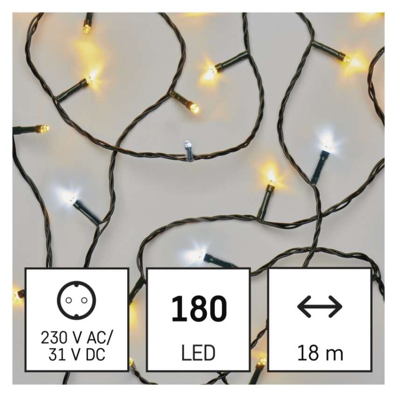 LED vianočná reťaz, 18 m, vonkajšia aj vnútorná, teplá/studená biela, časovač