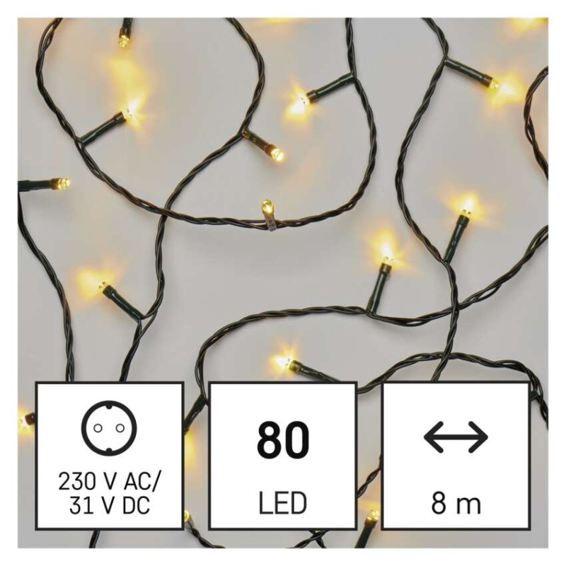 LED vianočná reťaz, 8 m, vonkajšia aj vnútorná, teplá biela, časovač