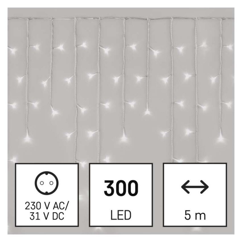 LED vianoč. cencúle, 5 m, vonkajšie aj vnútor., studená biela, ovládač, programy, časovač