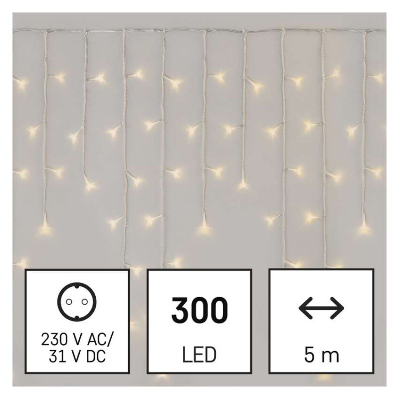 LED vianoč. cencúle, 5 m, vonkajšie aj vnútorné, teplá biela, ovládač, programy, časovač